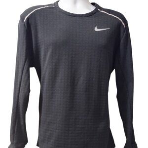 Nike Dri Fit Athletic Fitted Long Sleeve T Shirt Mens Sz Large Black Silver